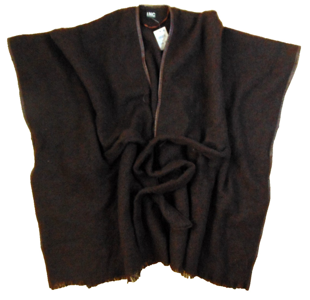INC International Concepts Dark Brown Knit Cape Capelet Poncho Topper NWT OS